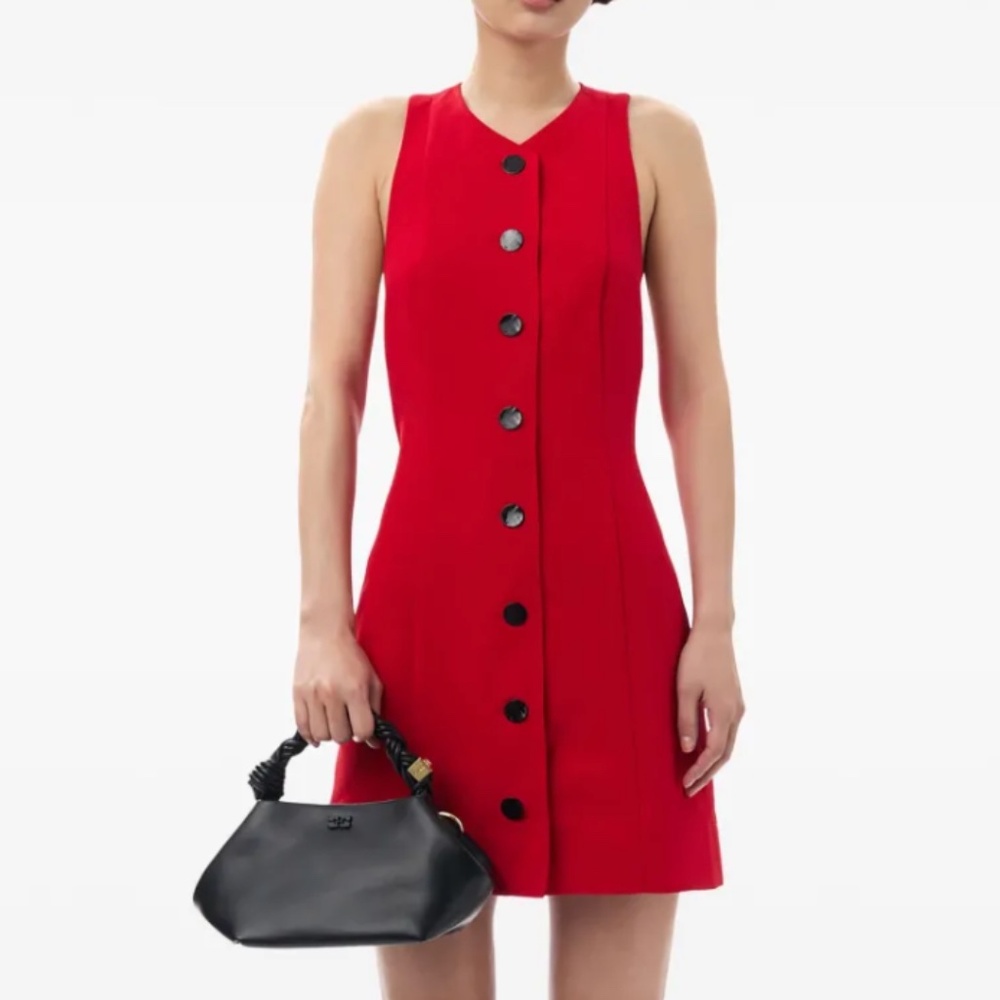 GANNI knot-detail button-up mini dress